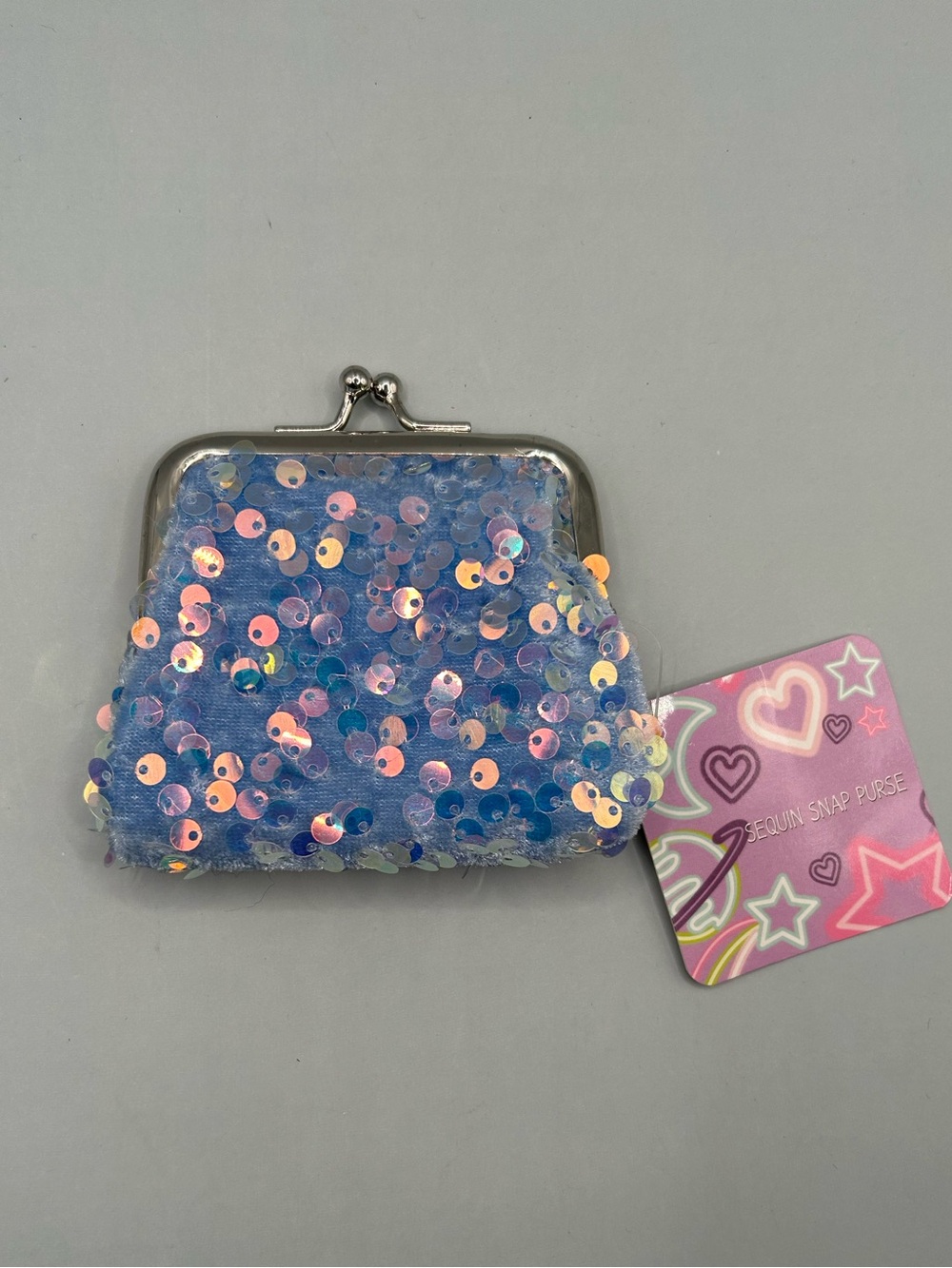 New Blue iridescent sequin coin purse snap top bag cute grandmacore